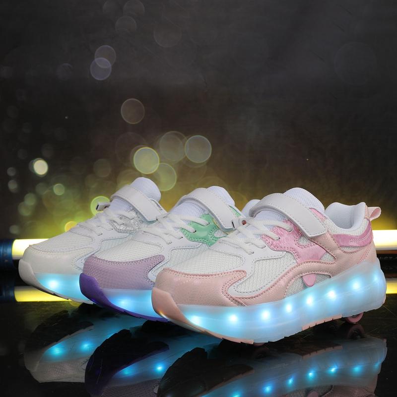 Кроссовки со светодиодной подсветкой, детская обувь для мальчиков и девочек с USB-зарядкой, светящиеся спортивные колеса, уличная обувь для паркура, роликовых коньков