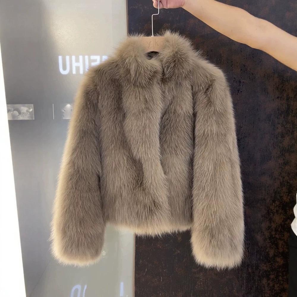 European and American popular stand-up collar imitation fox fur jacket women's light luxury thickened warm short plush coat