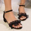 Fashion Fashion Ankle Strap Bowknot Sandals Women 2025 Summer Open Toe Square Heel Sandles Woman Cover Heels Plus Size Sandalias Mujer