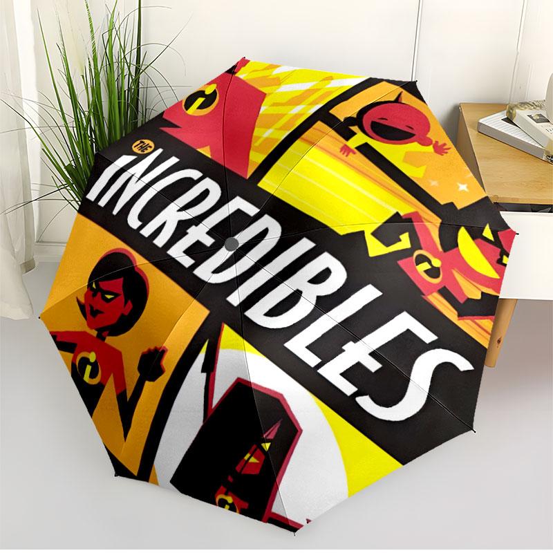 Incredibles Print Automatic Open Close Umbrella, Portable Foldable Umbrella, for Outdoor Commute Camping Trip, Ideal Birthday Gift