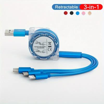 3 в 1 выдвижной USB-кабель типа C Micro USB для зарядки мобильного телефона, кабель для зарядки мобильного телефона, кабель для быстрой зарядки длиной 1 м