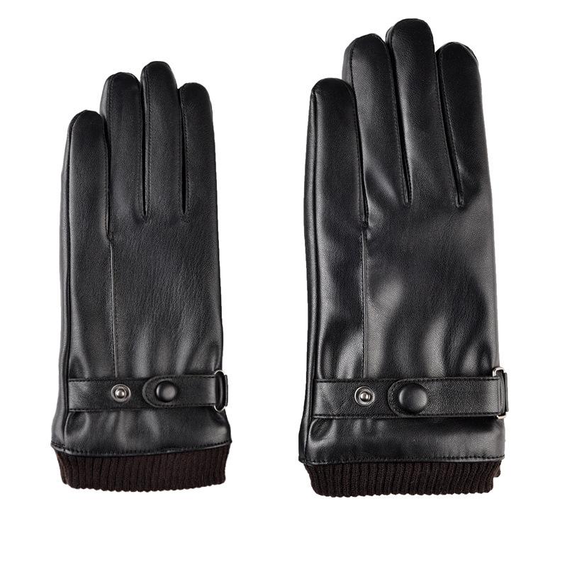 PU Gloves for Men and Women In Autumn and Winter Keep Warm and Fashionable Black Couples Add Velvet Touch Screen To Prevent Wind.