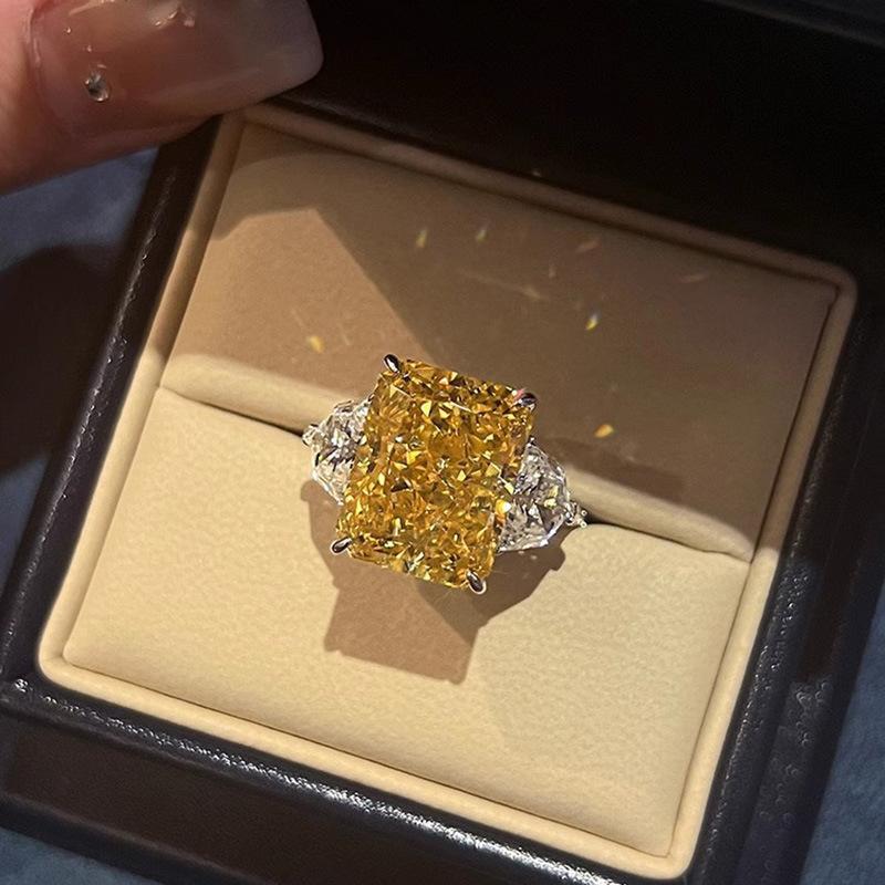 Роскошное кольцо с крупным желтым бриллиантом, супер блеск, ледяной цветок, подвеска-ожерелье с бриллиантом из высокоуглеродистого материала Ceredian, женские серьги-пусеты