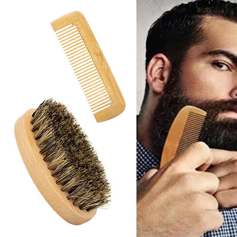 New Boar Bristle Beard Brush & Wood Comb Bamboo Wood Comb Set For Men Grooming Travel Bag Valentines Day