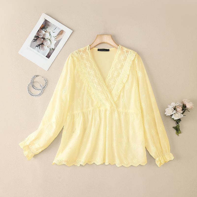 ZANZEA Женская повседневная блузка с V-образным вырезом, длинным рукавом, крючковым пэчворком, свободного кроя