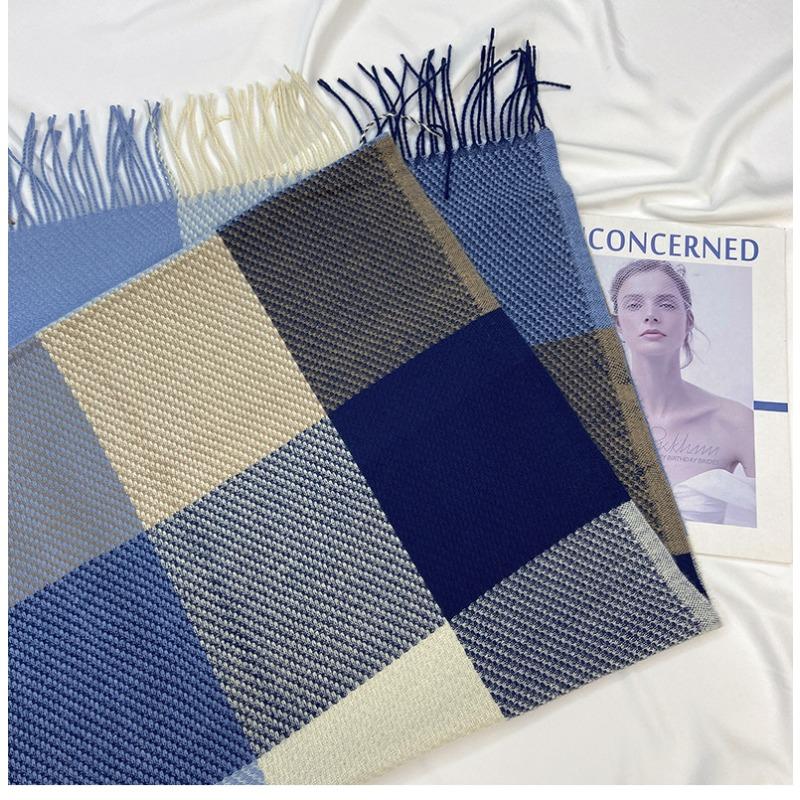 Women's Cashmere Scarf Green Plaid Vintage Winter Korean Thick Warm Long Tassel Shawl Neck Christmas Gift Fashion Accessories