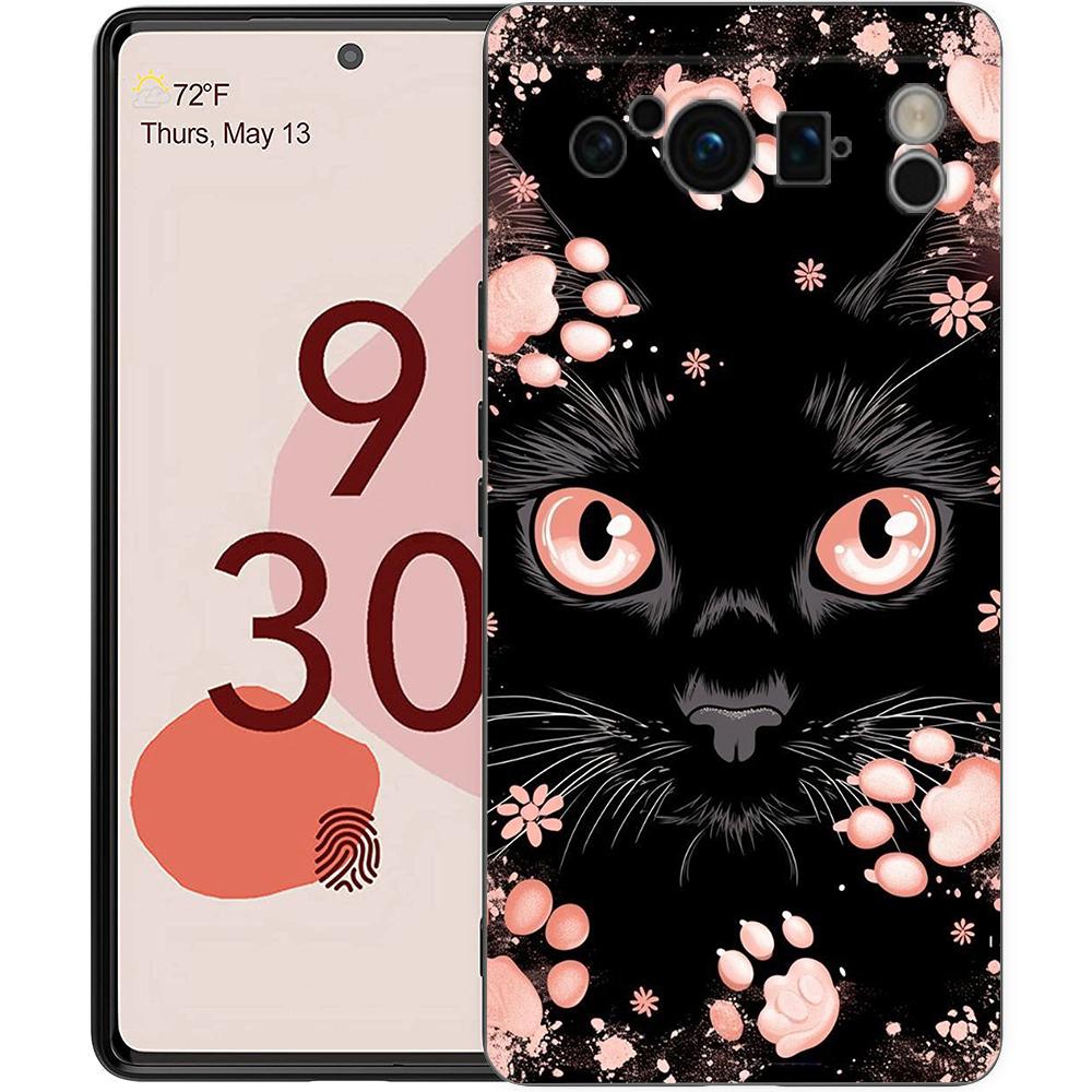Милый Чехол для Телефона с Кошкой для Google Pixel 9 8 7 6 Pro XL 8A 6A 7A 5G Мягкий Ударопрочный ТПУ Черный Чехол Fundas
