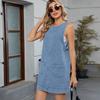 Женские джинсовые жилеты без рукавов с открытыми плечами и открытой спиной повседневные платья-майки с карманами