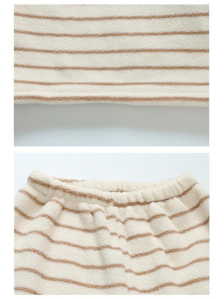 Комплект полосатой пижамы для девочек на осень/зиму 2025 - Уютная, теплая домашняя одежда