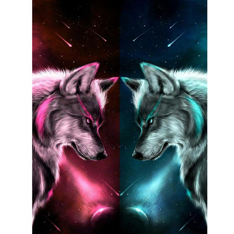 DIY Wolf 5D Diamond Painting Animal Rhinestone Full Round Drill Diamond Embroidery Mosaic Handmade Art Wall Art Home Decor