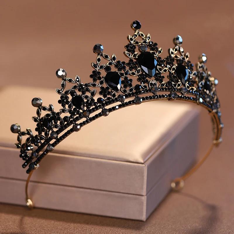 Bridal Headwear Black-Colour Women's Ballroom Crown Baroque Crystal Tiaras and Crowns Bridal Wedding Hair Accessories Jewelry