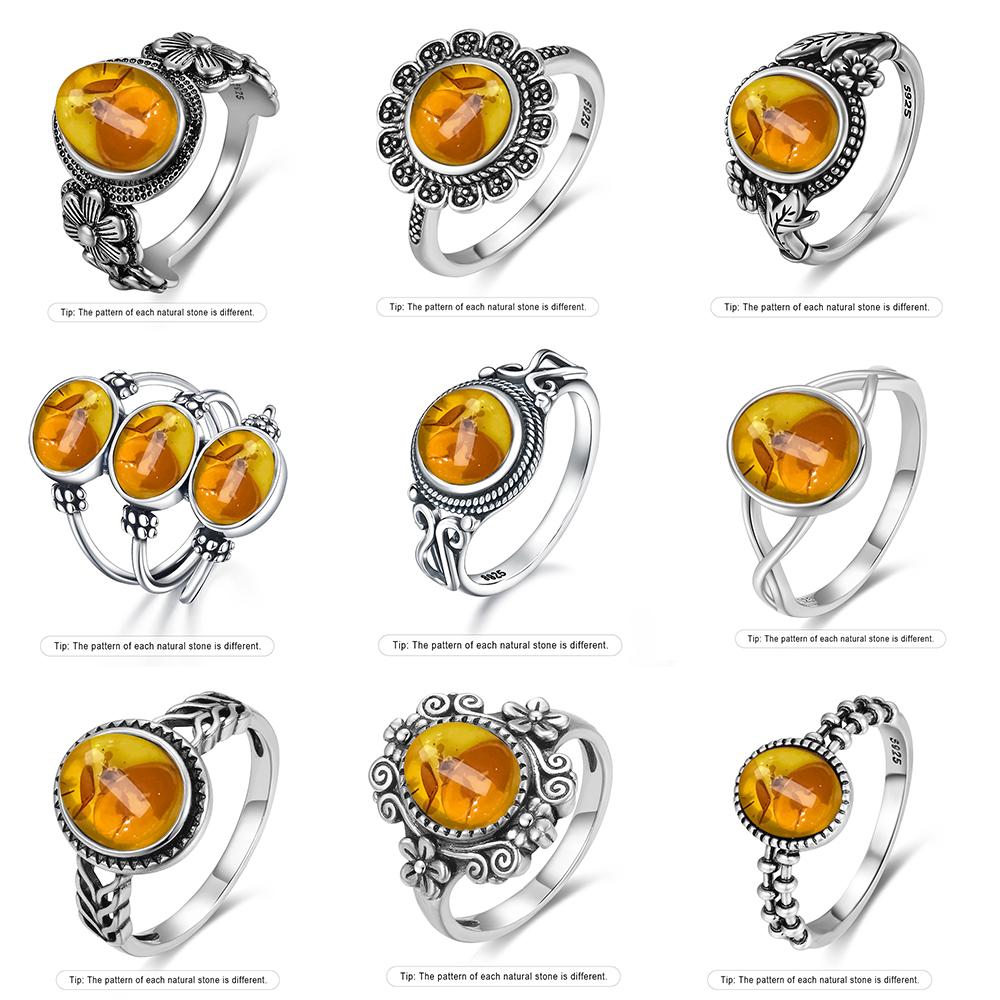 Кольцо из стерлингового серебра с натуральным янтарём, в форме цветка, овальное, лепестки, янтарные камни, подарки, изысканные украшения для женщин