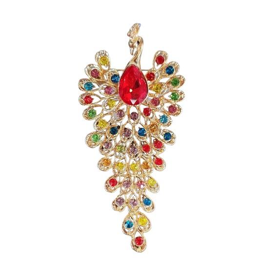 Женская брошь Ретро форма павлина Декор стразами Противоскользящая Износостойкая Украшение для воротника пальто костюма Шляпа Шарф Одежда