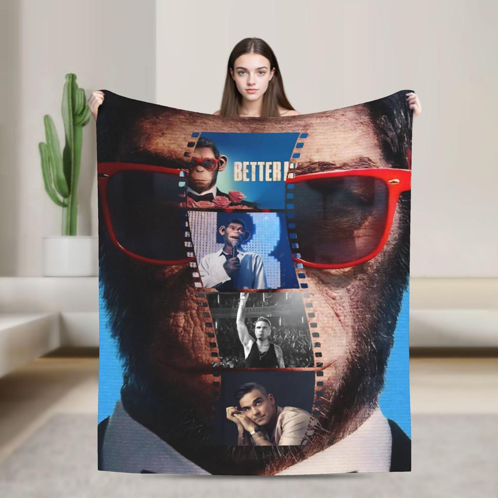 Robbie Williams Tour Flannel Blankets Soft Durable Throw Blanket for Bedroom Airplane Travel Aesthetic Bedspread Sofa Bed Cover