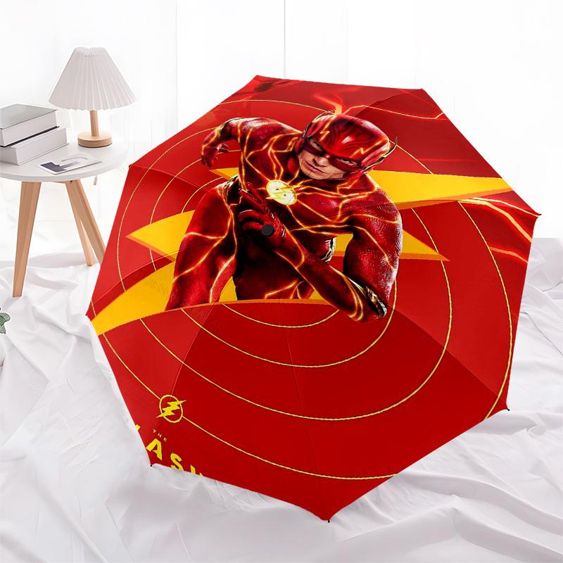 1pc The Flash Running Red Lightning Umbrella with Plastic Handle,Cartoon Pattern,Suitable for All Seasons Multi-functional Umbrella379
