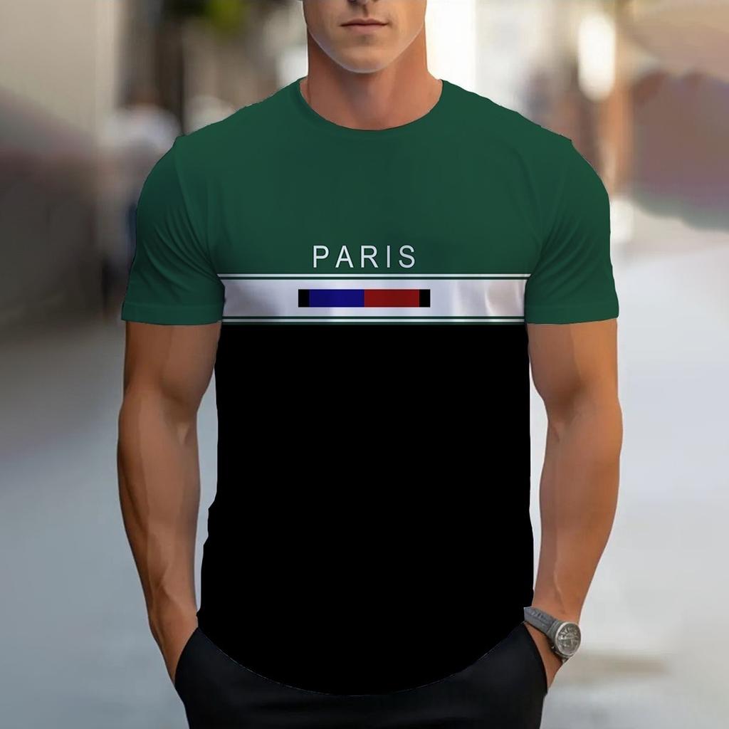 Hot-selling PARIS Letter Print Men T-shirt Crew Neck Print Refreshing Casual Breathable Comfortable Men's T-shirt