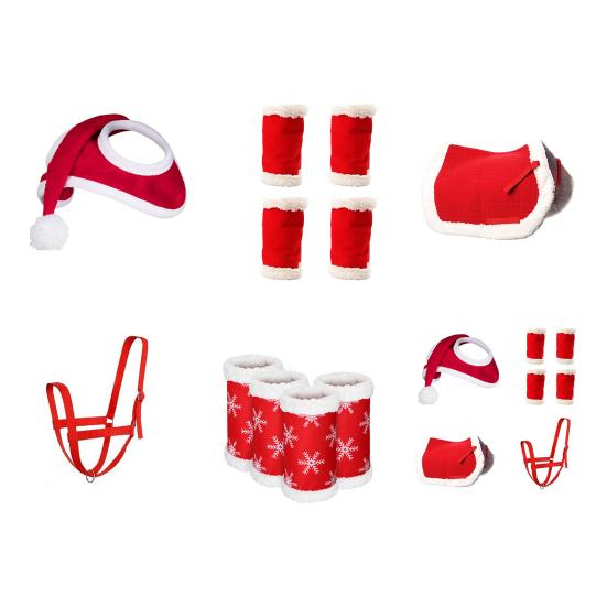 1/4/7Pcs Horse Christmas Costumes Red Santa Hat Horse Saddle Pad Leg Wraps Decoration Accessories
