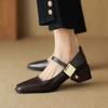 Ремень Maillard в стиле ретро с одним словом, маленькие кожаные туфли Мэри Джейн, универсальные туфли с квадратным носком и толстым каблуком, легкие одинарные туфли для женщин 2024 г.