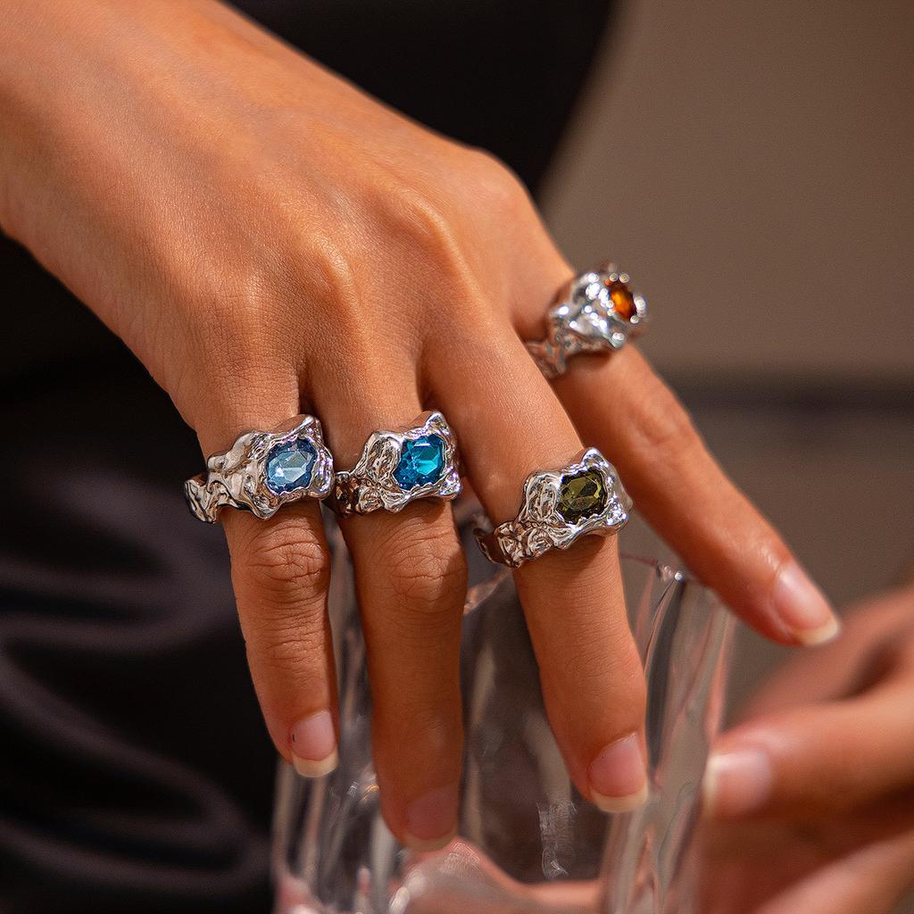 Сладкий крутой инс лава геометрический бриллиантовый набор набор колец с драгоценными камнями, персонализированное кольцо из жидкого сплава с глянцевым покрытием.