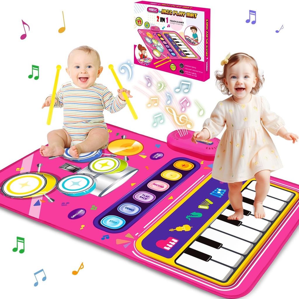 Baby Musical Mat Toddler Toys Age 1-2 - 2 In 1 Piano Drum Babies Play Mat - Infant Music Toy 12-18 Months Babies Birthday Valentines G