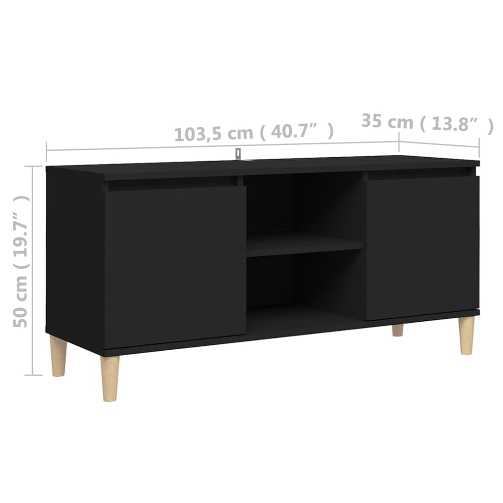 TV Stand with Solid Wood Legs Black 103.5 x 35 x 50 cm