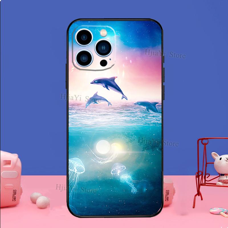 Чехол Океанский Дельфин для iPhone 16 15 13 11 14 Pro Max 12 Mini Plus XR X XS Max Силиконовый Чехол для Телефона