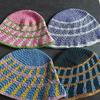 Ins Fashion Полосатая контрастная хлопковая шляпа-ведро для женщин, для путешествий на открытом воздухе, универсальная модная, ручная работа, связанная крючком, купольная гофрированная шапка-ведро