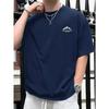 Summer Men's 100% Pure Cotton Casual Loose Plus Size Letter And Mountain Pattern Printed Round Neck Short Sleeved T-shirt Top