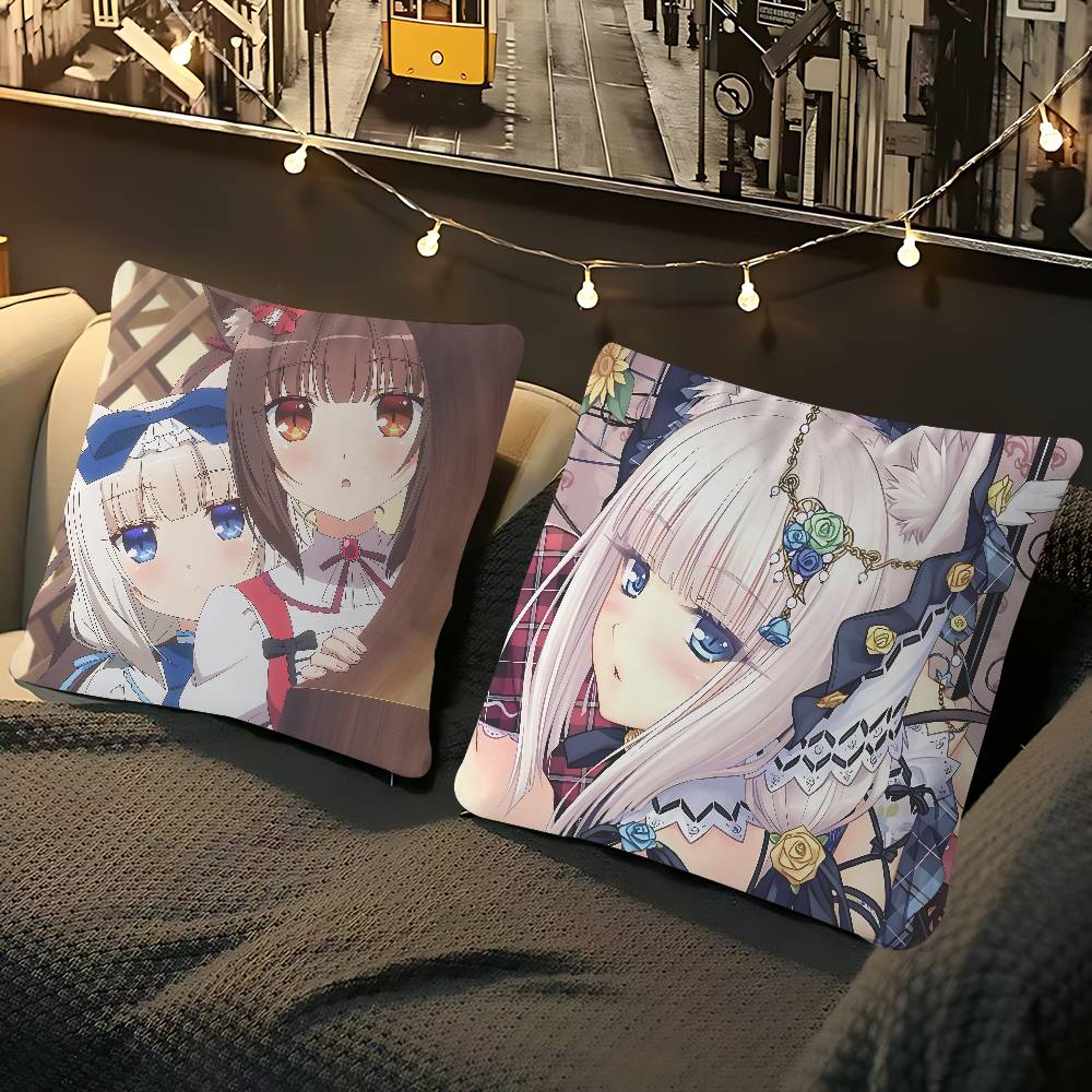 GAME-N-Nekopara-V-Vanilla Наволочка Съемная Моющаяся Наволочка для подушки – Мягкий лен для любого сезона