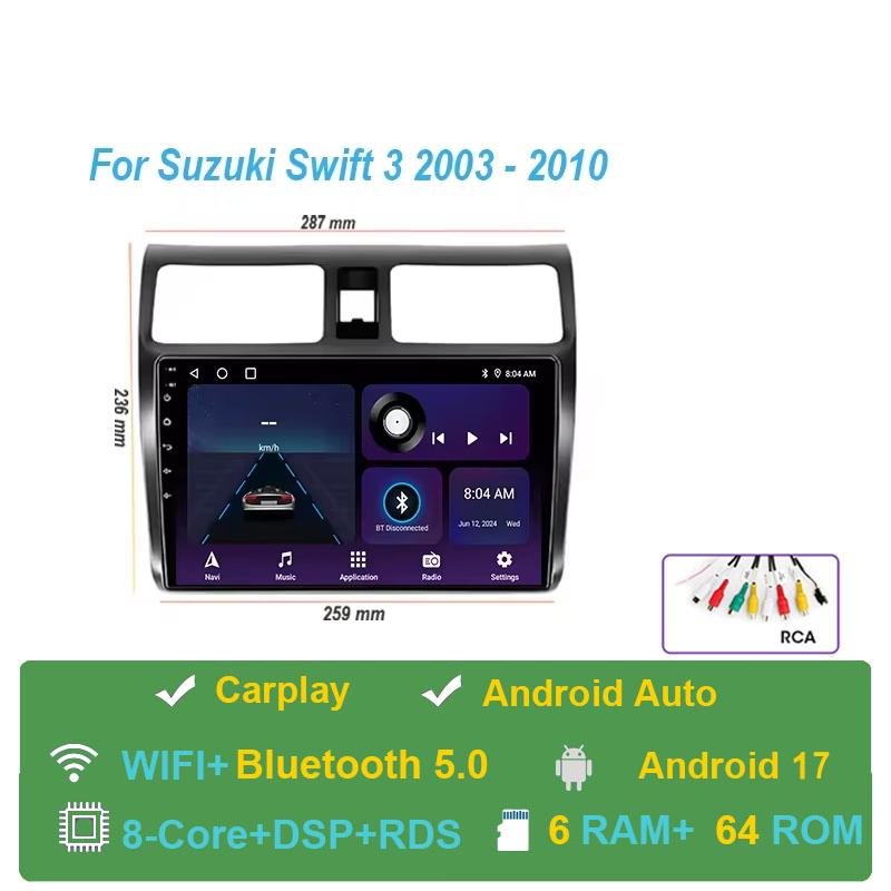 Автомагнитола Android 17 Для Suzuki Swift 2003-2010 Навигация Мультимедиа Видеоплеер Carplay Авто Головное устройство BT Стерео GPS 4G WIFI