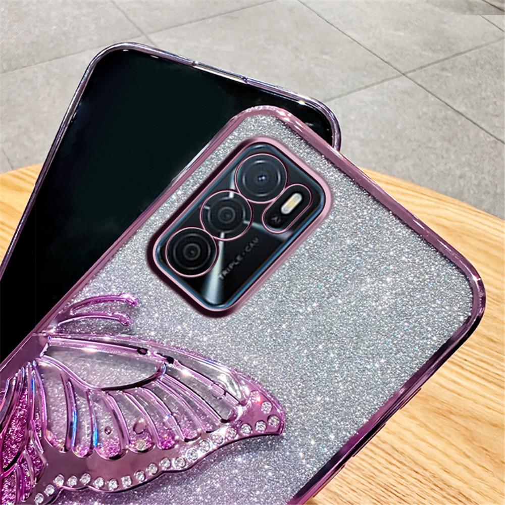 Блестящий чехол-книжка с бабочкой, с гальваническим покрытием и зыбучим песком для телефона OPPO A17 A16 A16S A54S A53S A91 A5 A9 A31 A53 2020 Reno 12 11 Pro 11F