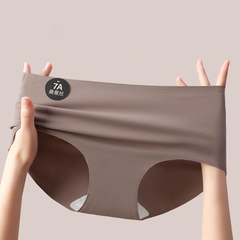 5Pcs Traceless Ice Silk Panties Mid Waist Underwear for Women Simple Seamless Briefs  Girl