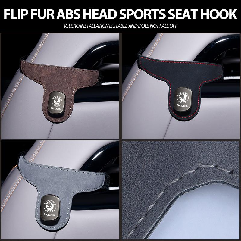 FFRP2 For Skoda Suede Car Seat Headrest Hook Auto Rearseat Hanger Accessories Kamiq Karoq Octavia 2 3 Rapid Scala Kami Fabia VII VRS