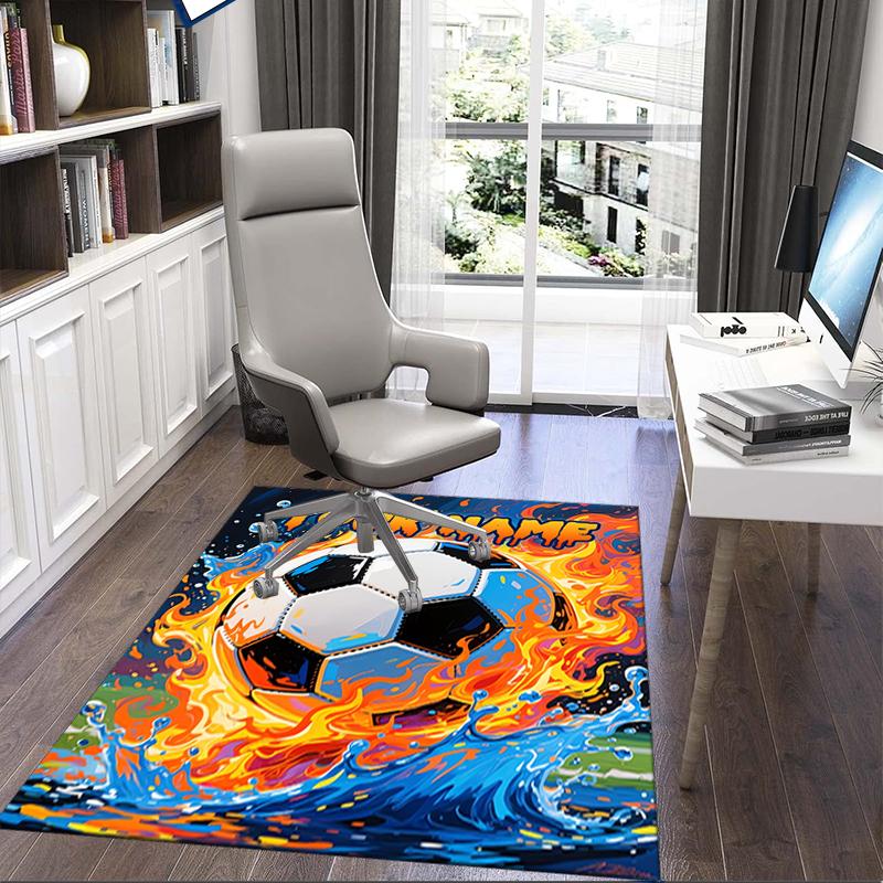 1PC Custom Name Soccer Ball Fire Theme Floor Mat Ideal for Living Room, Game Rooms, Office, Bedroom, Office Floor Mat , Floor Mats for Home