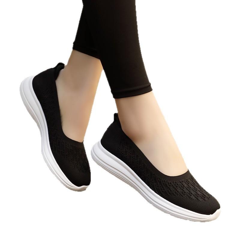 Летние новые туфли на плоской подошве большого размера с мелким вырезом тканевые женские