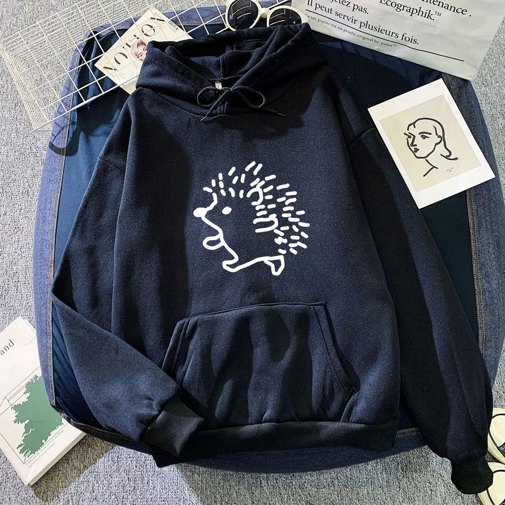 Hedgehog Print Hoodie Sweatshirt Loose Fit Unisex Autumn Winter Trendy Lazy Streetwear Casual Fashion Female Male Couple Wear