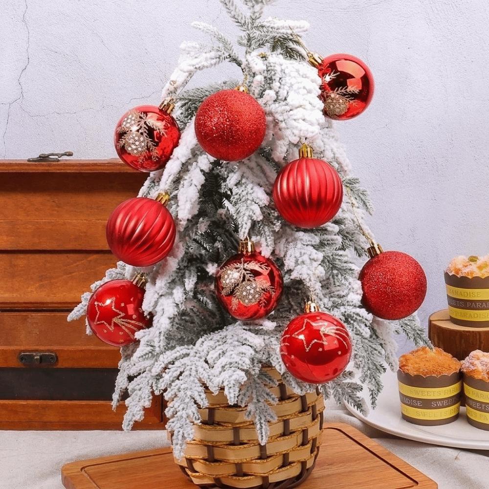 9Pcs/Set Red Christmas Balls Plastic Xmas Tree Ornaments Christmas Balls Pendant Tree Wreath