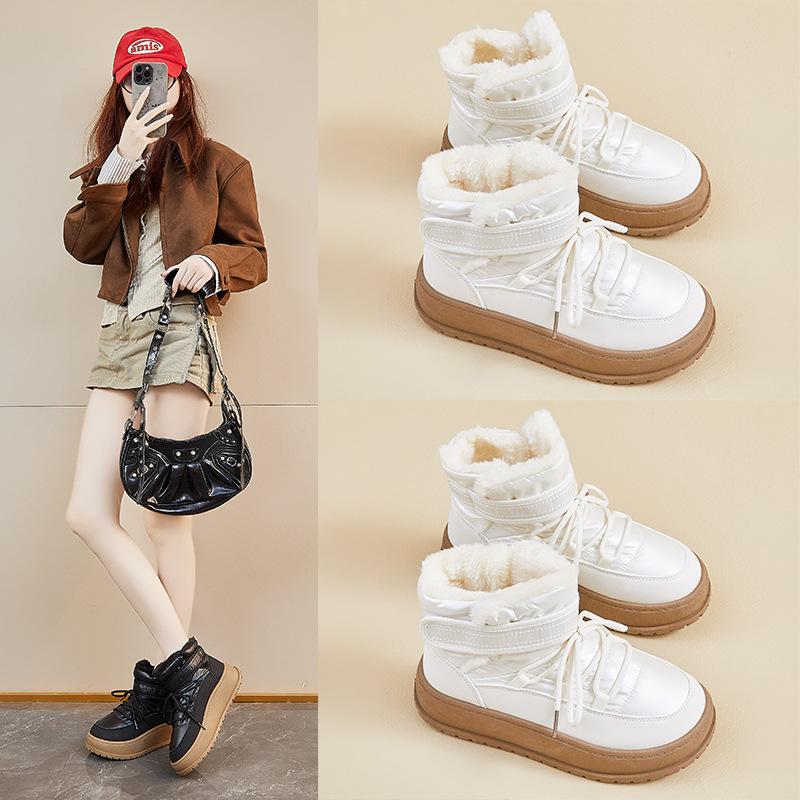 Зимние теплые сноубутсы для женщин, нескользящие кроссовки на массивной платформе с подкладкой из искусственного меха, шнуровка, теннисные туфли для ходьбы, женские удобные короткие ботильоны