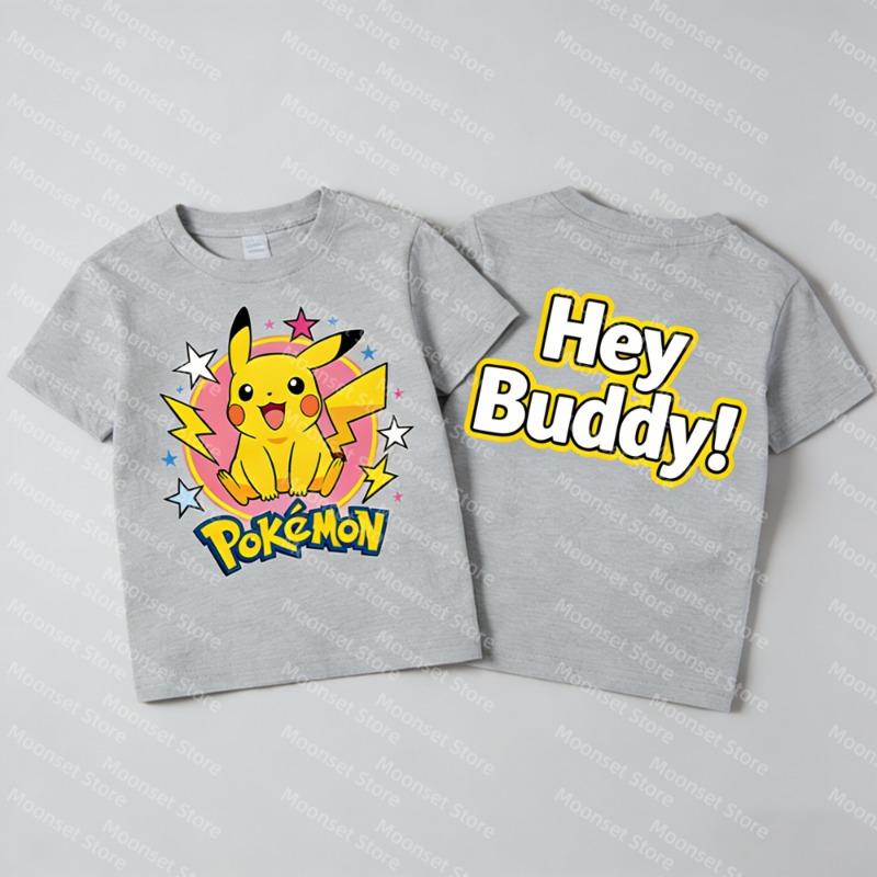 Детская футболка Pokémon Пикачу «Привет, дружище» с графическим принтом, футболки с коротким рукавом для мальчиков, девочек и взрослых, летние повседневные топы, 5 цветов