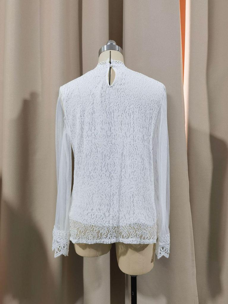 Новый элегантный однотонный сетчатый топ с длинными рукавами и буфами из кружева для женщин