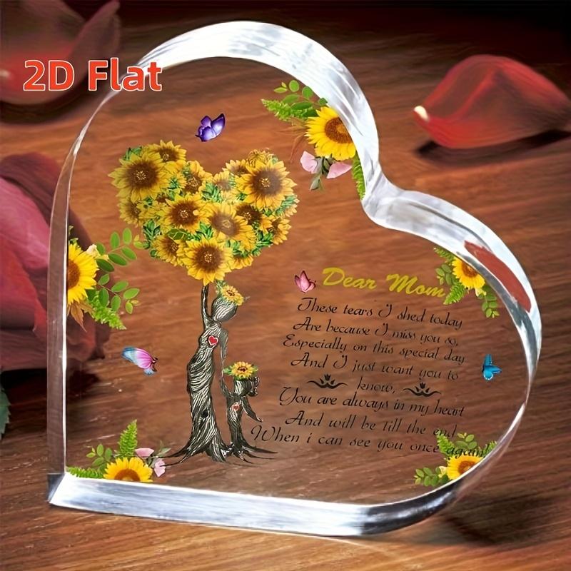 2D Flat, Mother and Daughter Sunflower Heart-shaped Acrylic 2D Flat Plaque, A Gift for Mom Butterfly Acrylic Heart-shaped Ornaments, Desktop Home Deco