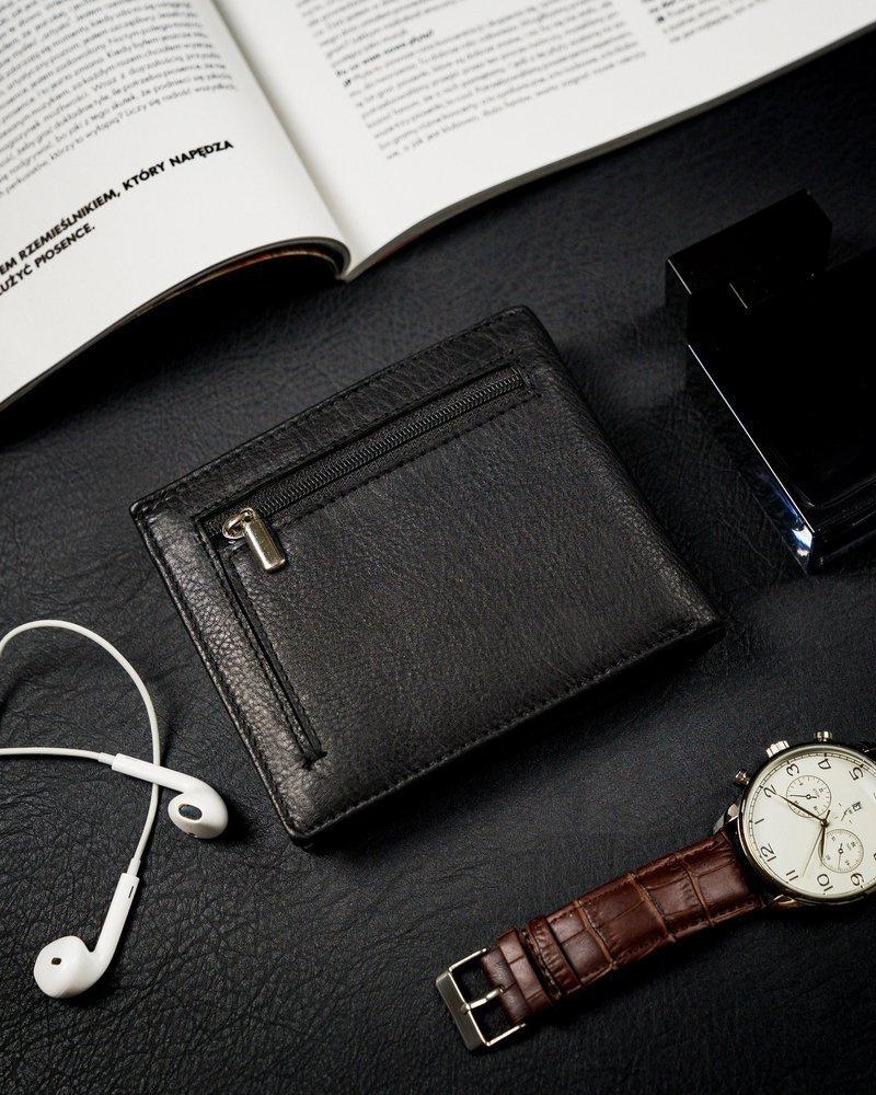 Men's horizontal wallet with zipper compartment, genuine leather, RFID Stop - Rovicky
