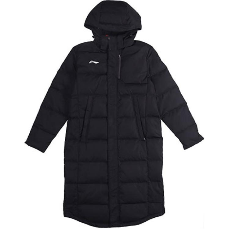 Li Ning Campus Series Теплая ветрозащитная длинная куртка с капюшоном Мужская верхняя одежда Черный YYMT103-1