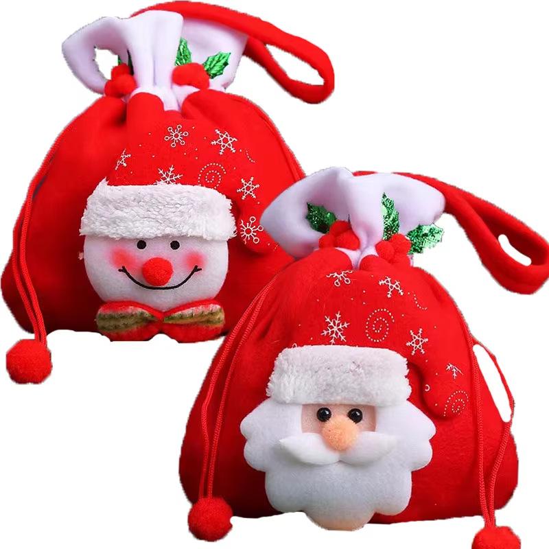 Christmas Santa Claus & Snowman Gift Bag - Apple & Candy Storage for Christmas Eve