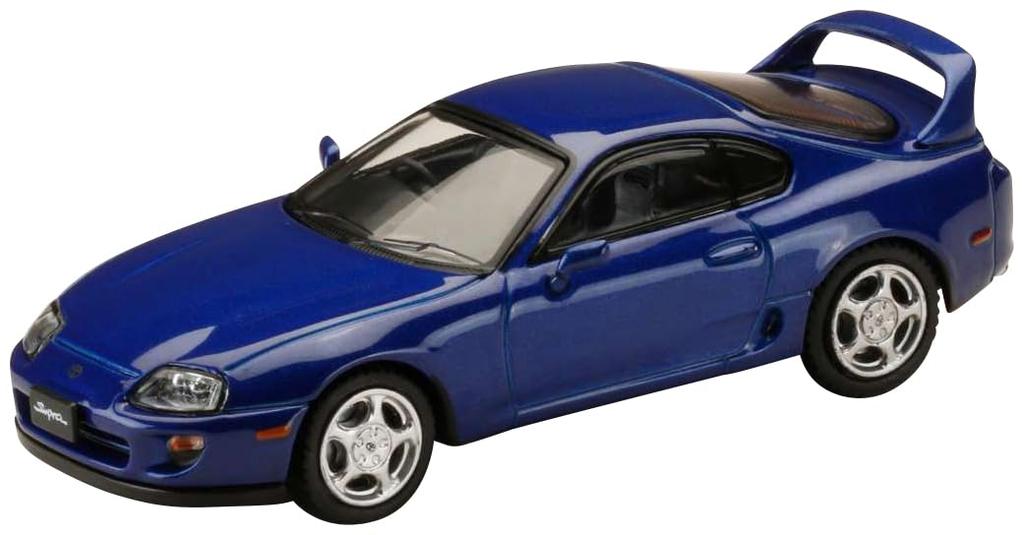 HJ64 Scale Toyota Supra RZ with Active Spoiler Blue Mica Finished Product 1/64 (JZA80) Parts, Metallic,