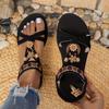 Bohemian Flat Bottomed Women's Sandals, Round Headed Beaded Flower Beach Shoes, Summer Fashionable Breathable Casual Women's Sandals