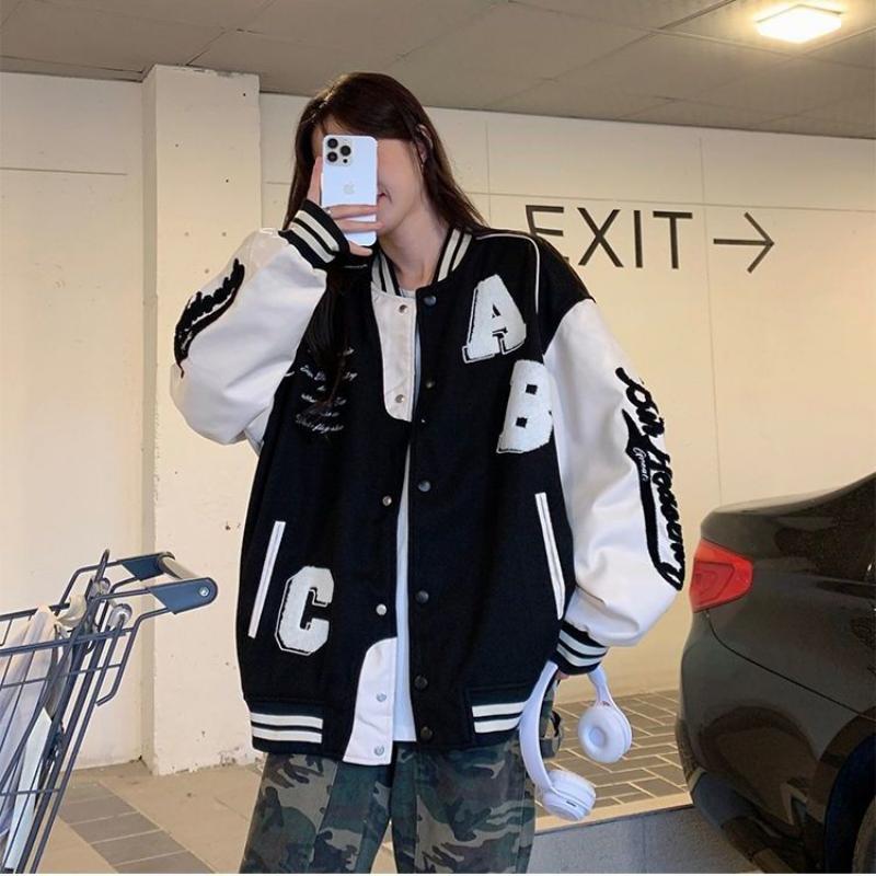 Vintage Bomber Jacket Women Harajuku Fashion College Uniform Varsity Baseball Jackets Female Oversized Streetwear Y2k