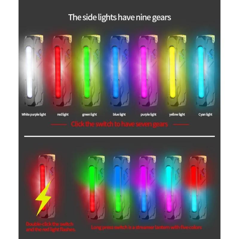 Портативный светодиодный рабочий фонарь RGB, перезаряжаемый, из алюминиевого сплава, магнитный, 15 режимов освещения, многофункциональный, для кемпинга, УФ-свет