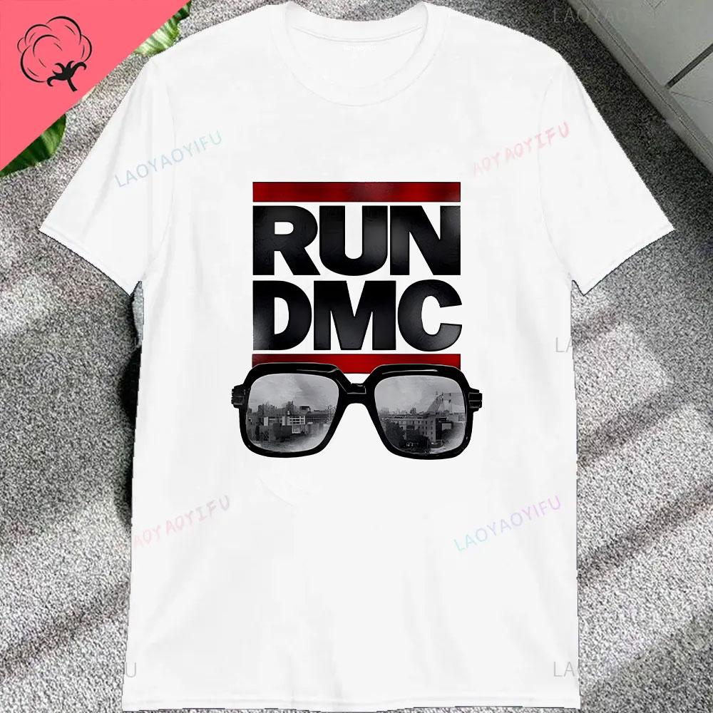 Винтажные Мужские Футболки с Принтом Hip Hop Rock Музыки Run Dmc, Короткий Рукав, Уличная Одежда, Свободные Женские Футболки, Повседневные Модные Футболки