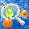 Glowing Animal Bath Toy Set No Hole Light Up Bathtub Toy Luminous Floating Animal Ball Tub Fishing Game Basketball Hoop Toy for Kids